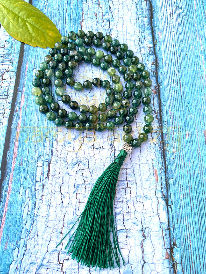 Moss Agate Mala Pendant Necklace | GROWTH | hand 2024 knotted 108 mala necklace, mala, mala yoga beads, gemstone meditation beaded necklace